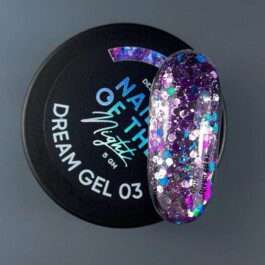 Nails Of The Day Dream gel 03 –  fioletowy żel do zdobień z heksagonami i brokatem, 5g