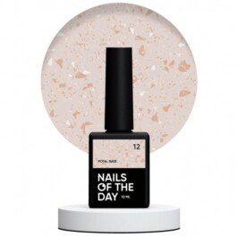 Nails Of The Day Potal base 12 – beżowa baza ze zlotymi płatkami, 10 ml