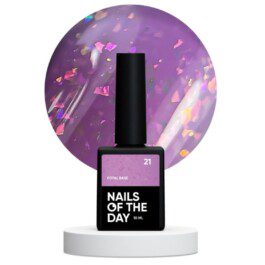 Nails Of The Day Potal base 21 – fiolkowo-fioletowa baza z holograficznymi płatkami, 10 ml