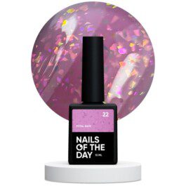 Nails Of The Day Potal base 22 – różowo-liliowa baza z holograficznymi płatkami, 10 ml