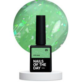 Nails Of The Day Potal base 25 – seledynowa baza z holograficznymi płatkami, 10 ml