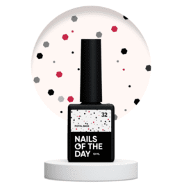 Nails Of The Day Potal base 32 – mleczna baza z czarnym oraz czerwonym brokatem, 10 ml