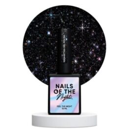 NAILSOFTHENIGHT Manhattan – czarny lakier hybrydowy z odblaskową drobinką, 10 ml